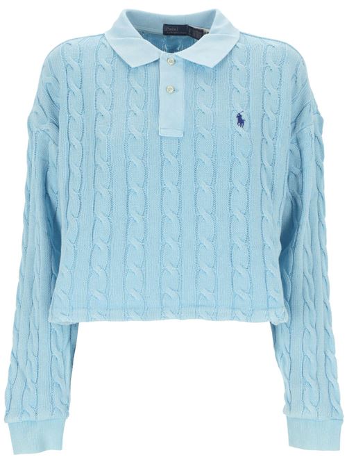 Polo in maglia pesante di cotone azzurro Polo Ralph Lauren | 211943011002